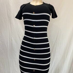 Nali Collection Black & White Striped Ribbed Midi Dress